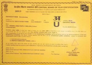 Roshni Ray of Light - CBFC certificate for public screenings